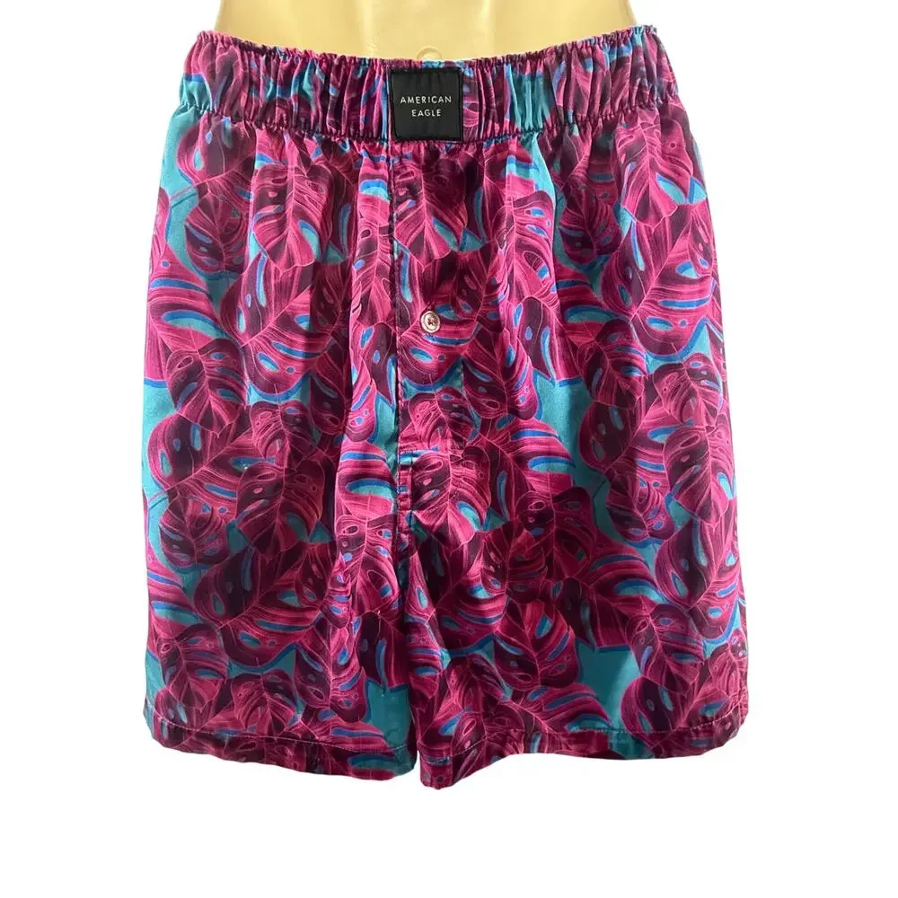 American Eagle Laser Palms Satin Pocket Boxer Short Lounge Mens Medium 32-34